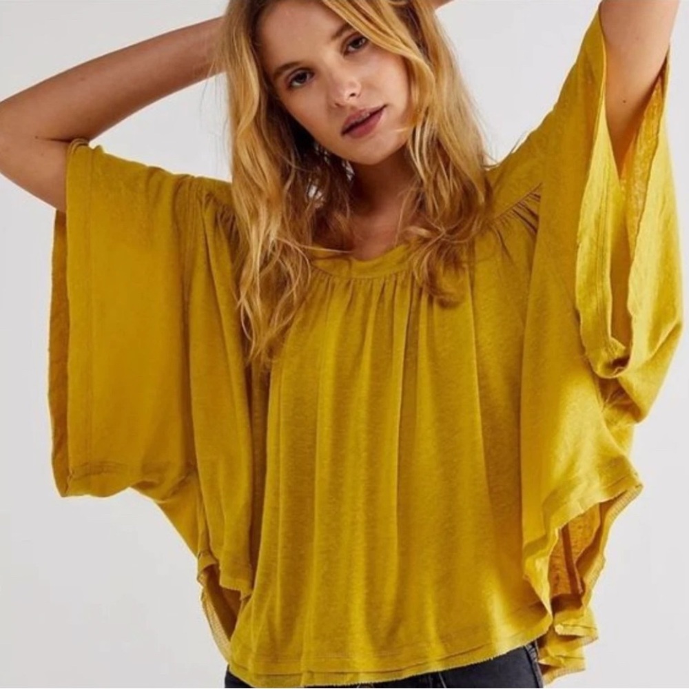 Free People Sunsetter in golden meadow oversized flowy Top new M linen mix